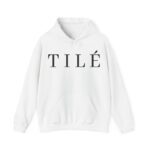 TILÉ Hoodie | Minimal Typographic Logo, White Pullover Sweatshirt